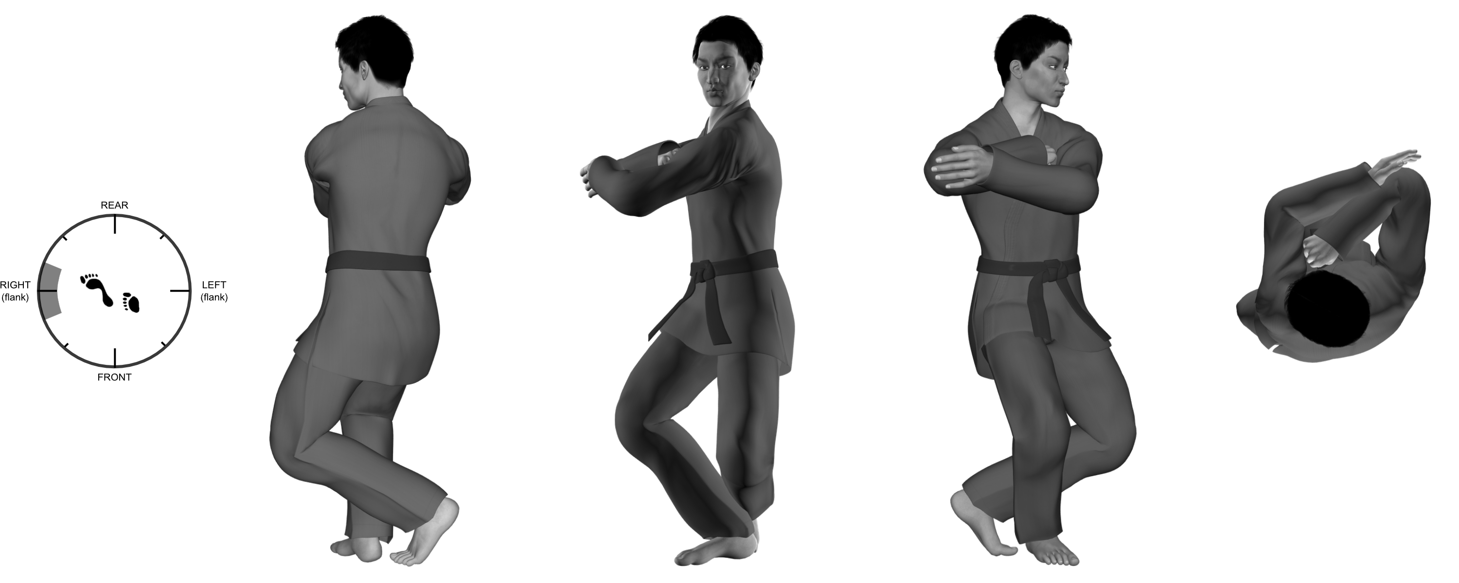 1a) transition between sides of Gathering Clouds from (right) transitory, modified, front twist stance