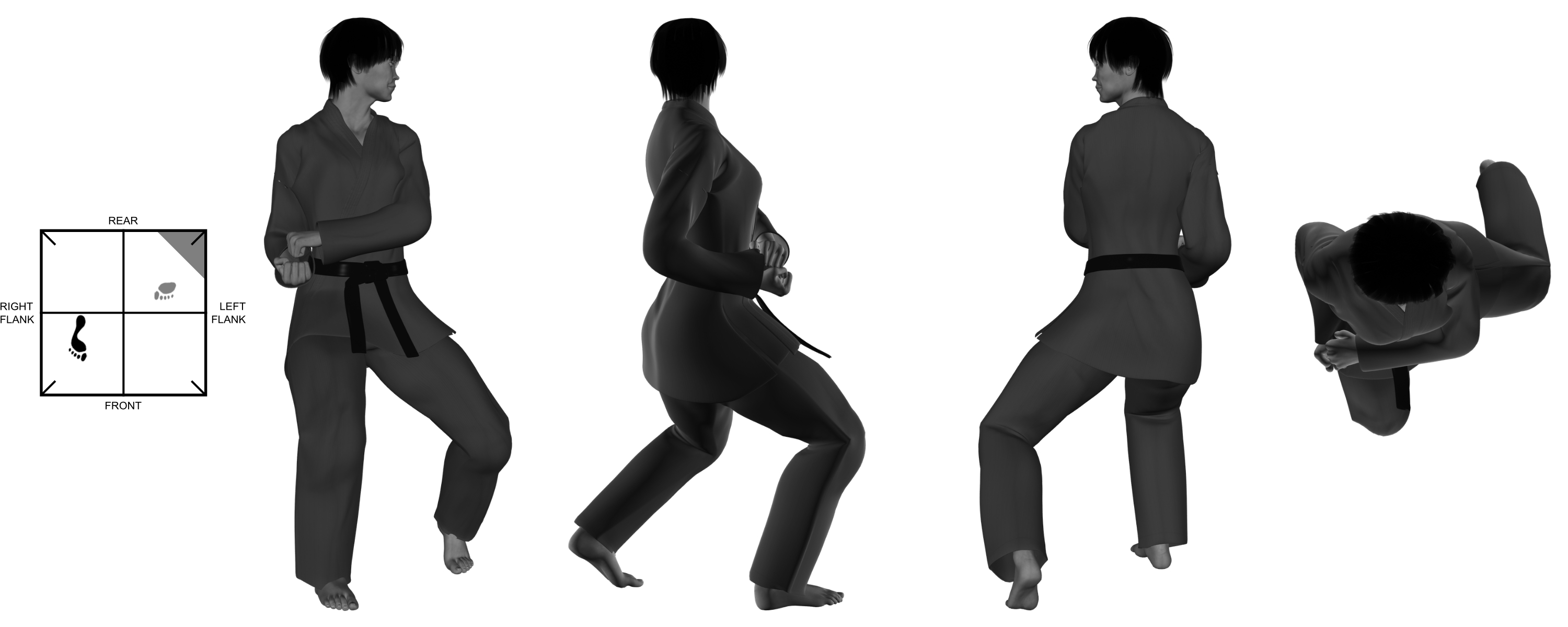 1d) (right) step-thru into (left) reverse wide kneel