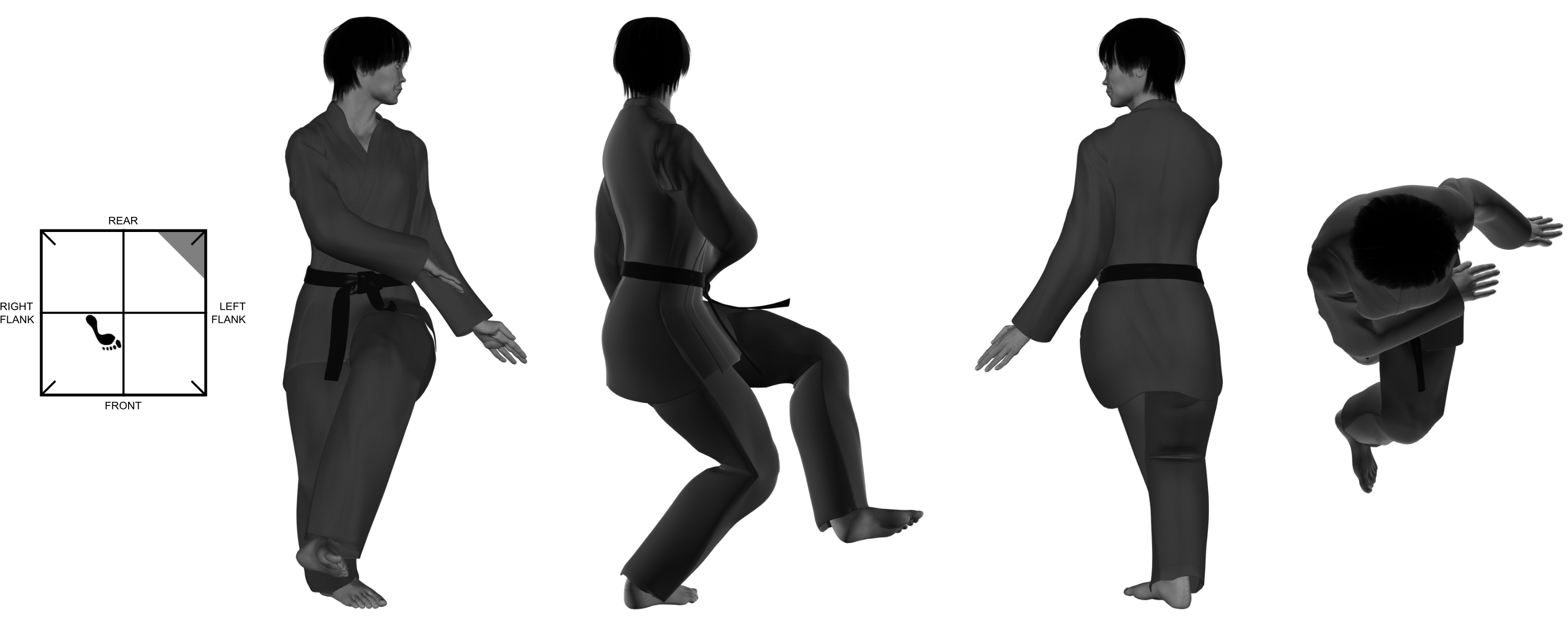 1e) (left) sweep into (right) one-legged stance