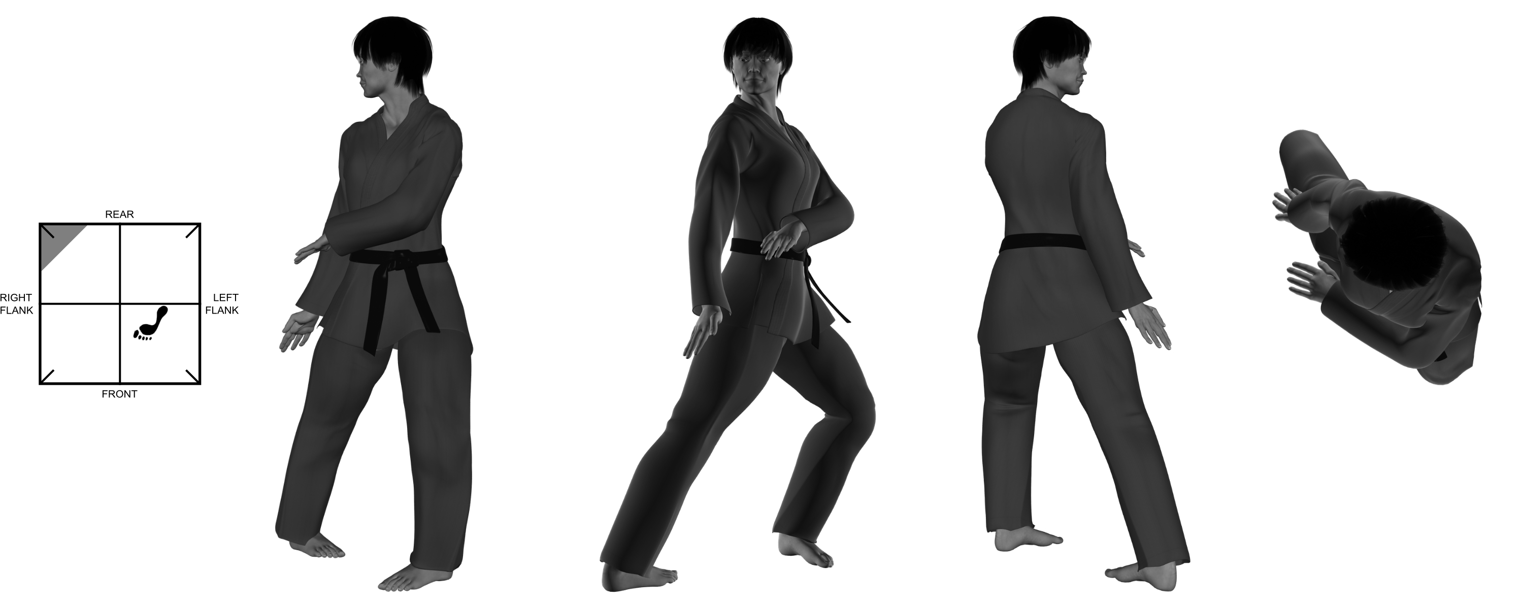 1f) (right) back (stomping) heel kick from (left) one-legged stance