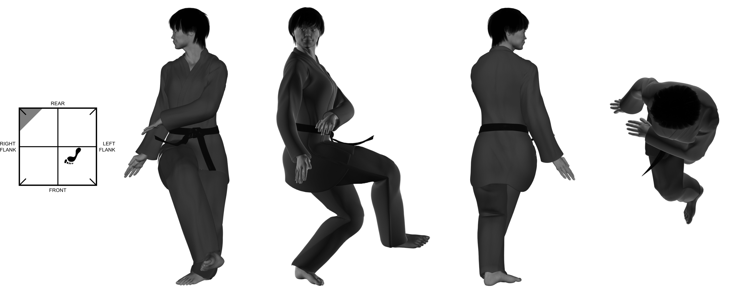 1e) (right) sweep into (left) one-legged stance