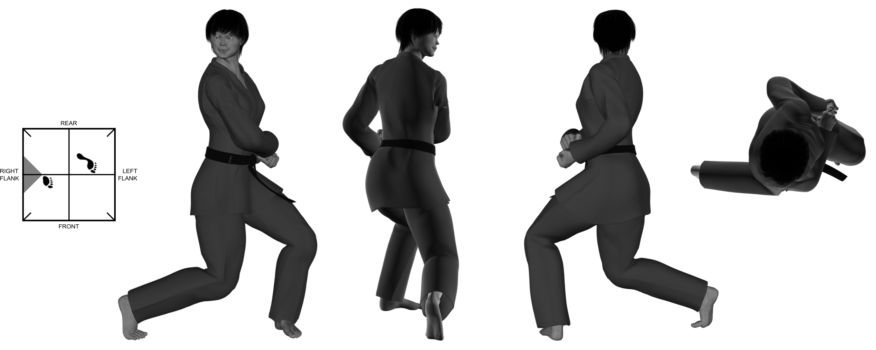 2) (right) downward roundhouse stomp from (right) reverse close-kneel 2) (right) downward roundhouse stomp from (right) reverse close-kneel