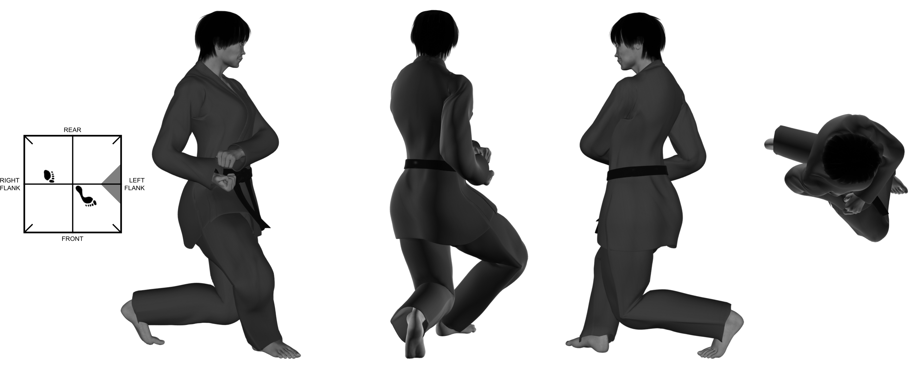 1) (right) cross-over stomp from (right) twist stance 1) (right) cross-over stomp from (right) twist stance