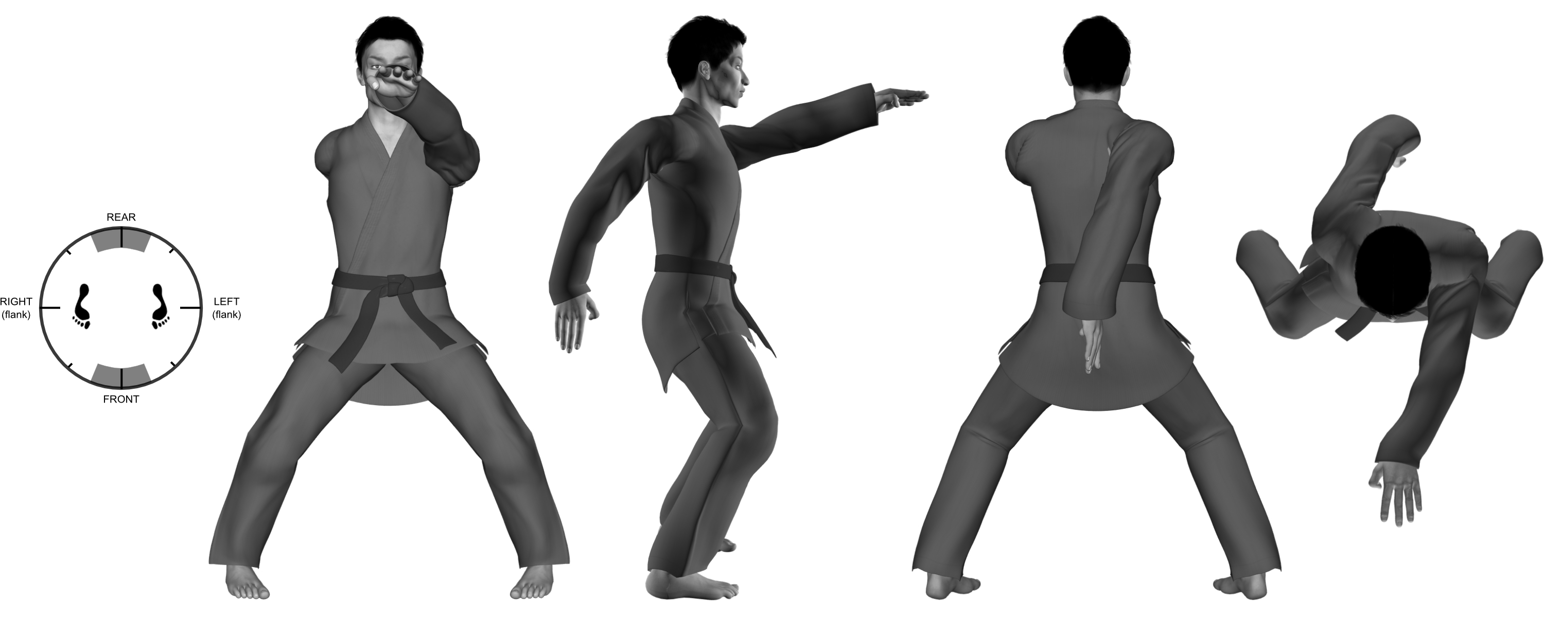 2) (left) straight 4-finger poke with (right) rear vertical hand-sword 2) (left) straight 4-finger poke with (right) rear vertical hand-sword