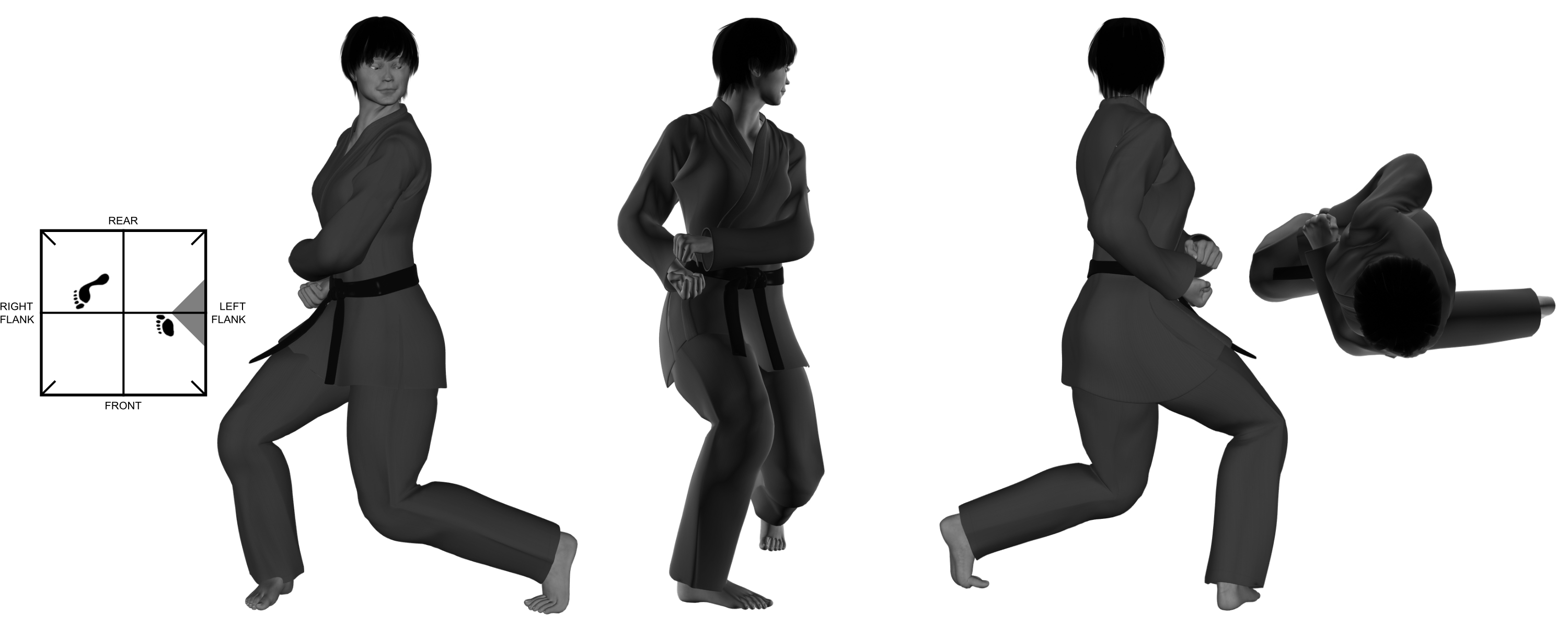 2) (left) downward roundhouse stomp from (left) reverse close-kneel 2) (left) downward roundhouse stomp from (left) reverse close-kneel