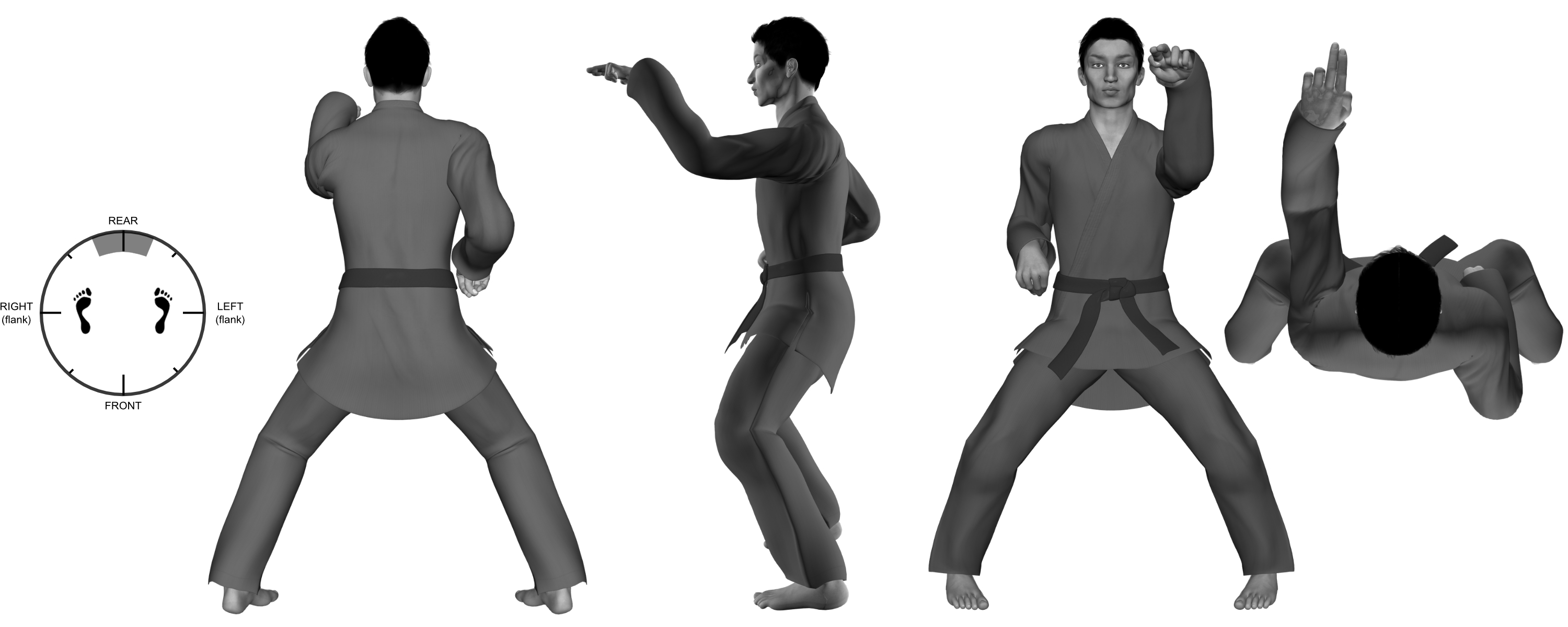 8) (left) outward two-finger slice from horse