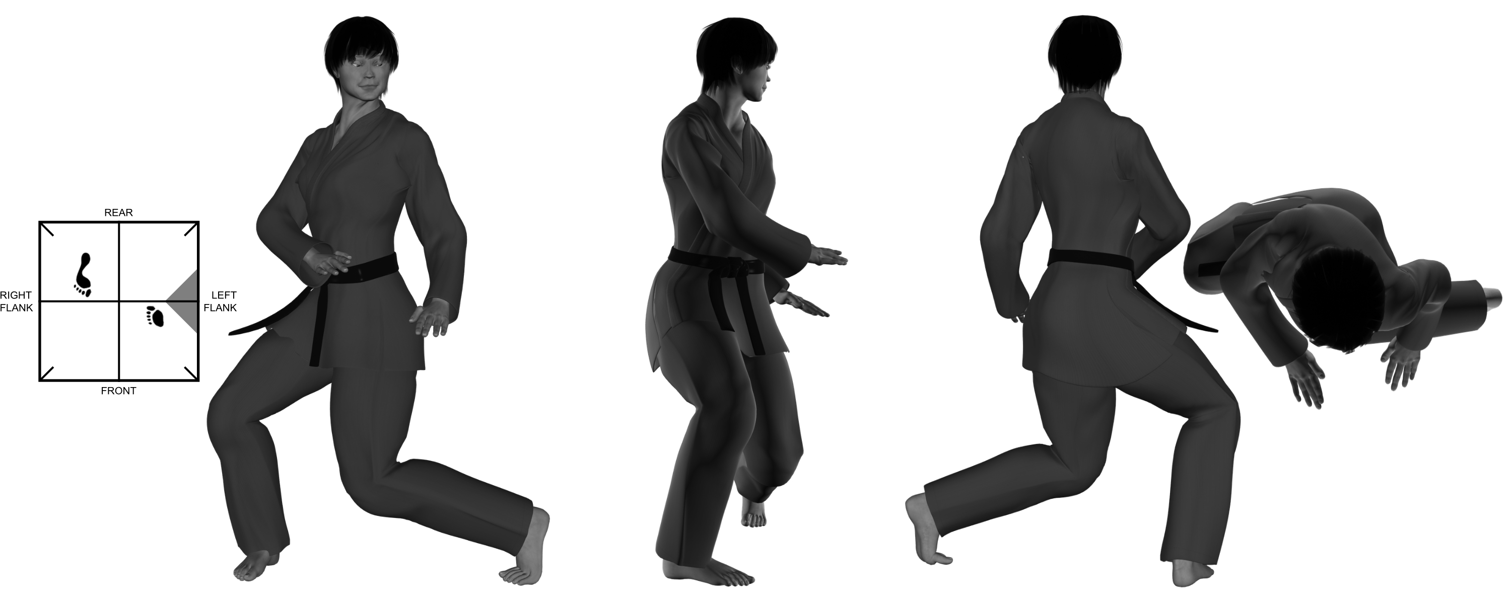 10) (left) downward (flex) roundhouse kick from (left) close kneel 10) (left) downward (flex) roundhouse kick from (left) close kneel