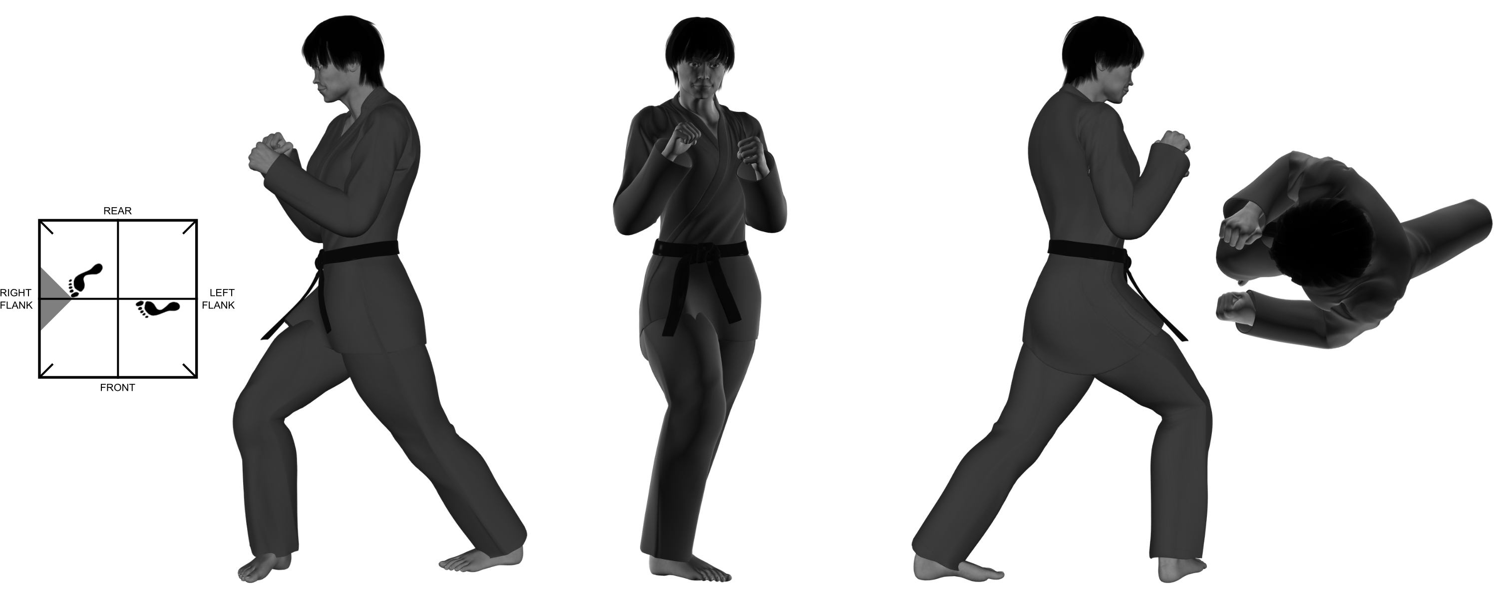 3a) (left) vertical forearm (takedown) from (right) forward bow 3a) (left) vertical forearm (takedown) from (right) forward bow