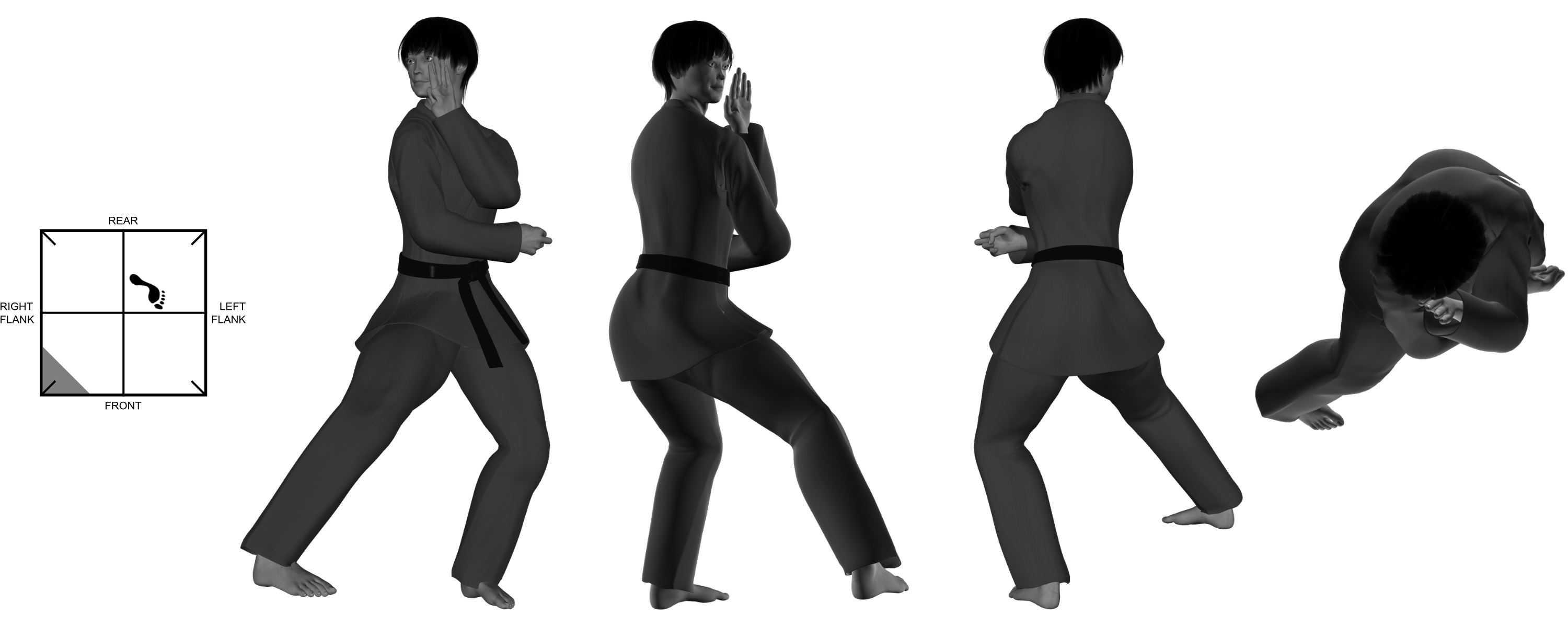 2) (right) side kick from (left) one-legged stance