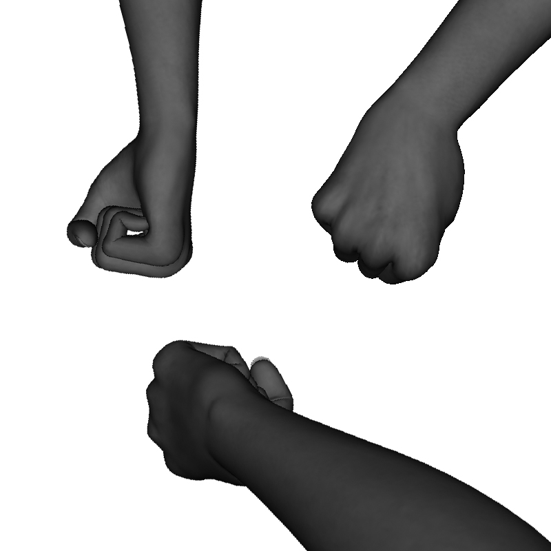 Example of proper forward, underhand, reverse, hammer-fist formation