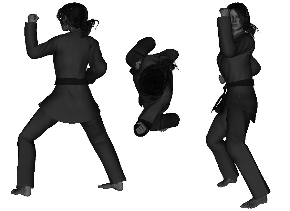 Example of a proper inward, vertical forearm strike (left)