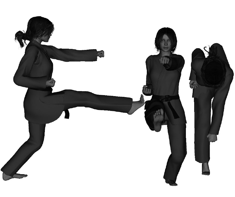 Example of a proper straight punch (left) (with kick - from forward bow positioning)