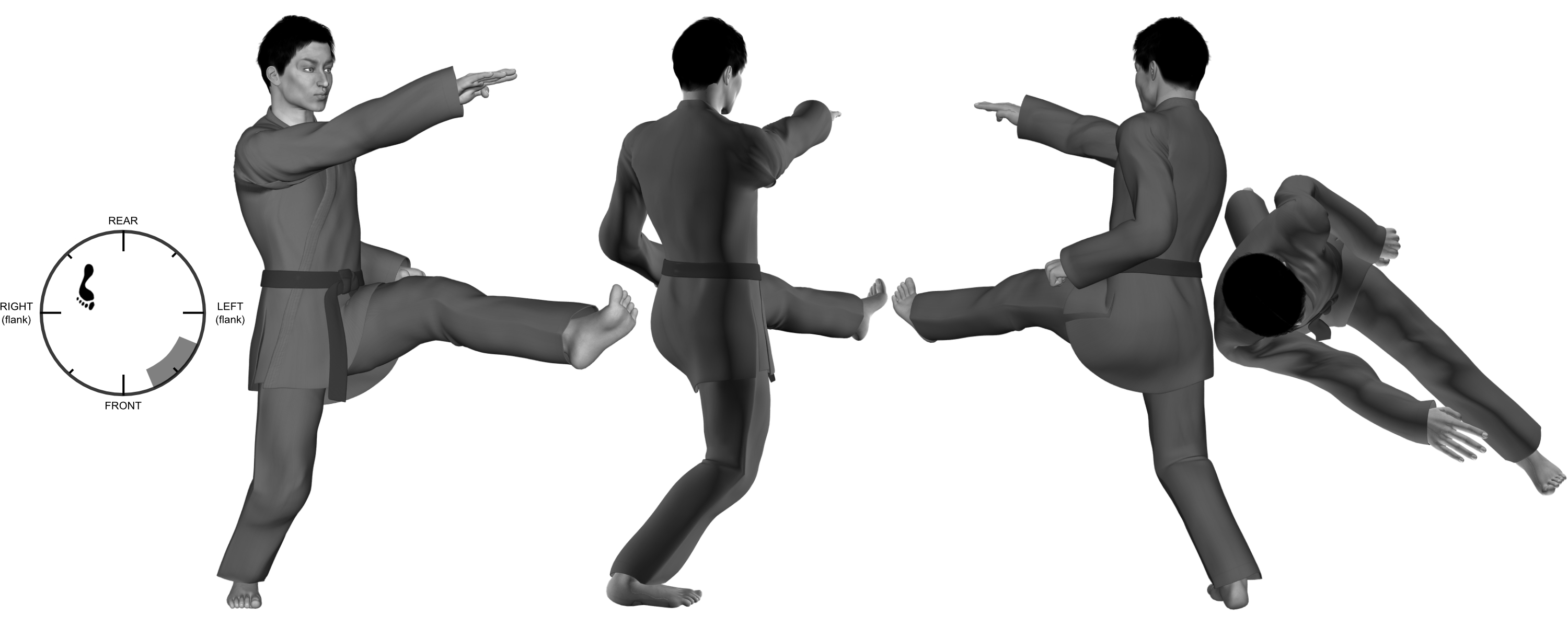1c) (left) front kick with (right) 4-finger poke 1c) (left) front kick with (right) 4-finger poke