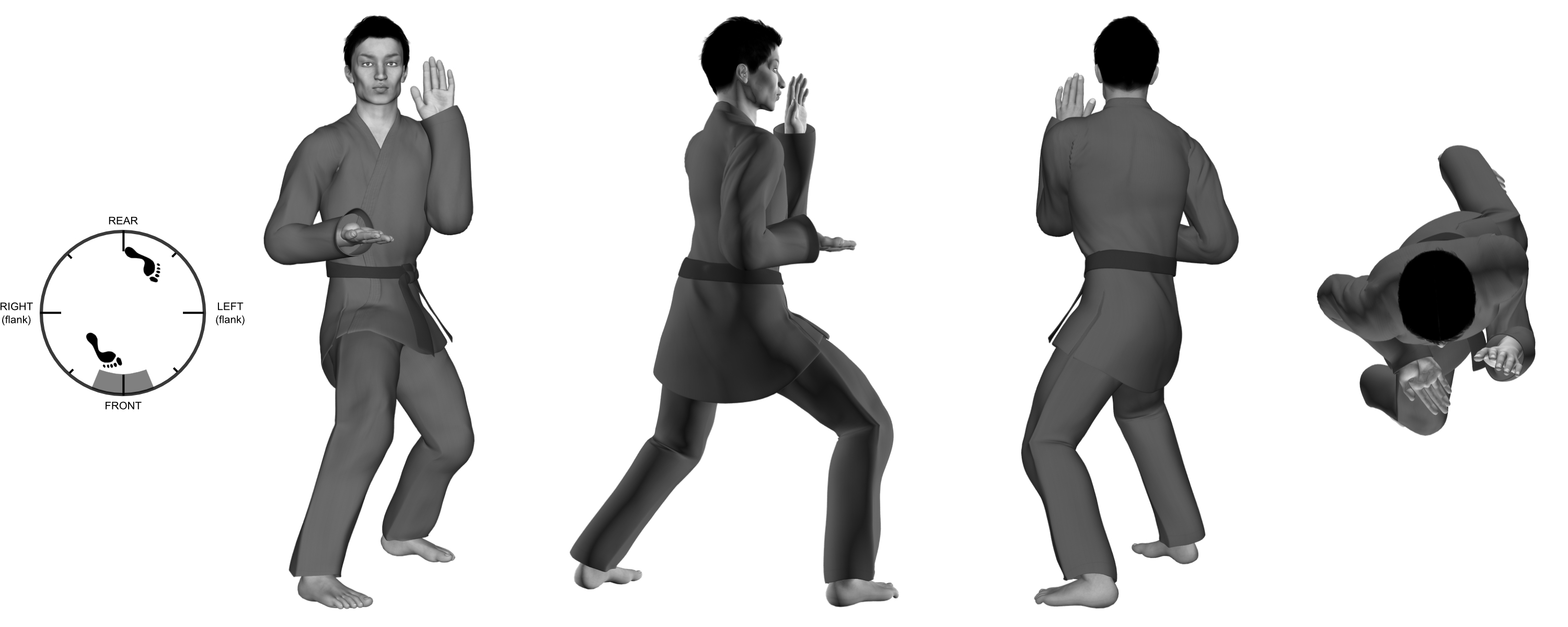 1b) (left) outward parry (upper body shift to forward bow) 1b) (left) outward parry (upper body shift to forward bow)