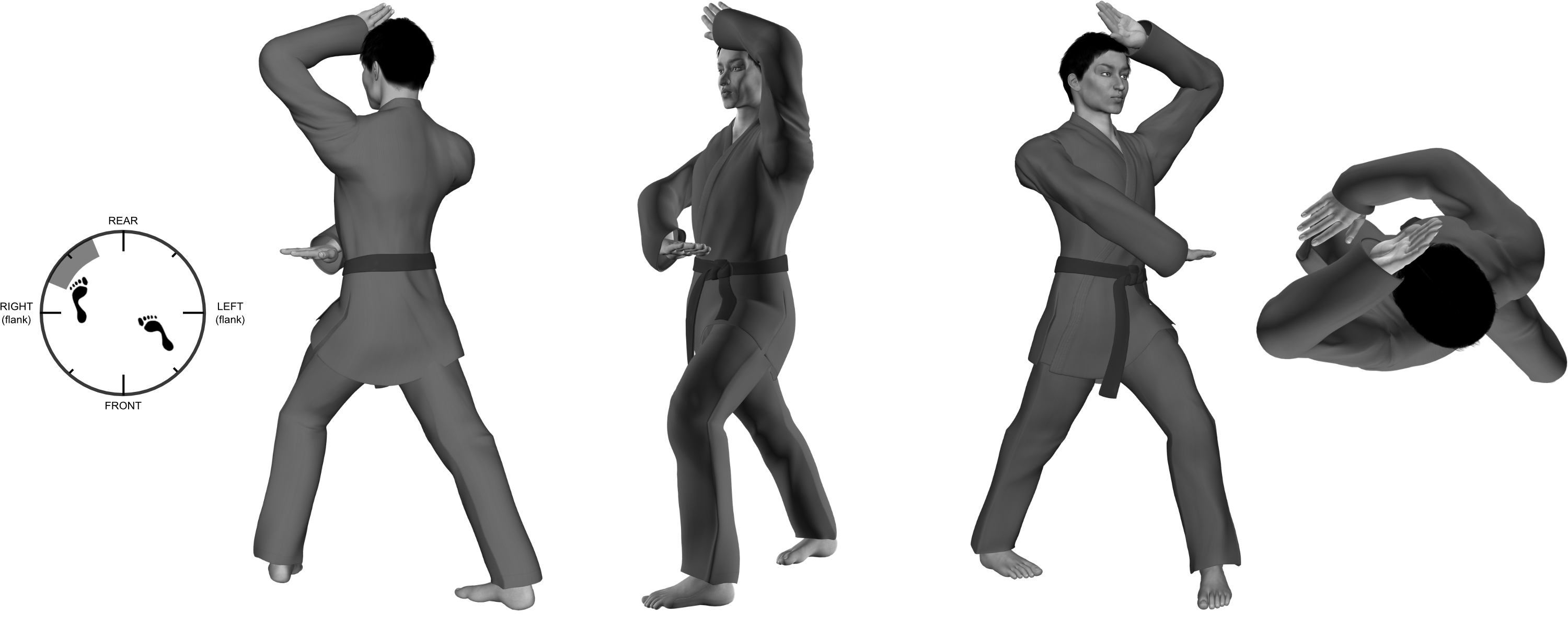 1b) (right) downward diagonal heel-palm with (left) upward parry from (left) forward bow