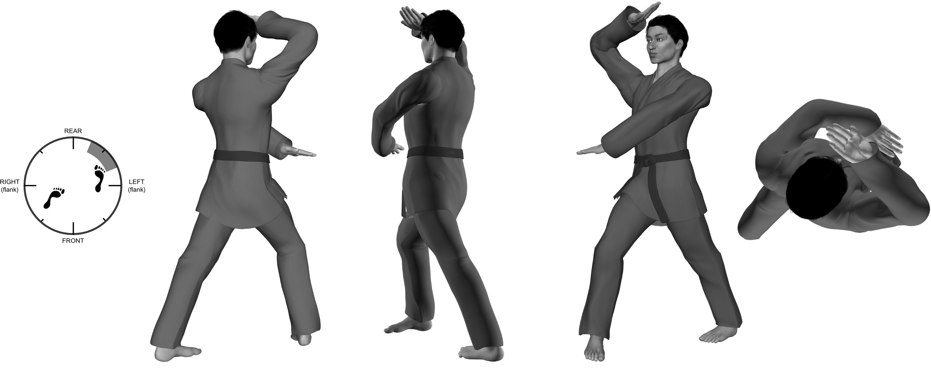1b) (left) downward diagonal heel-palm with (right) upward parry from (right) forward bow