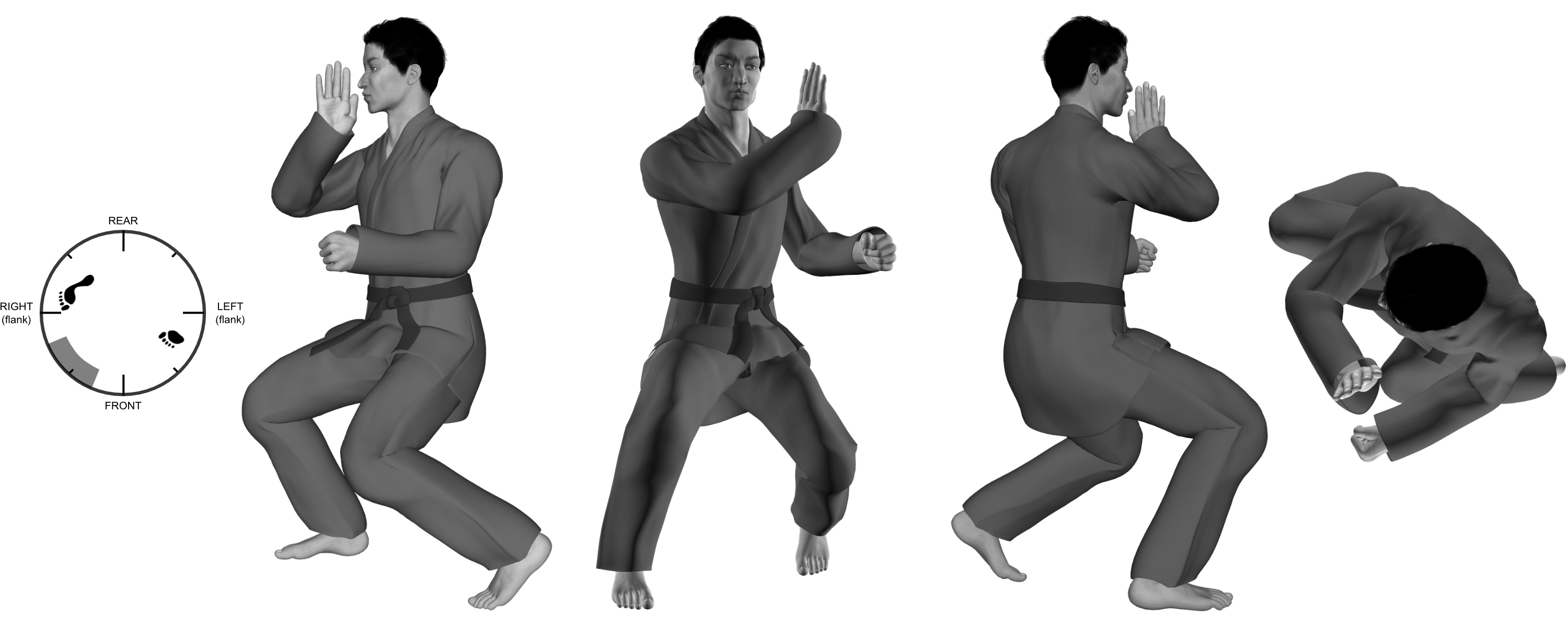 2) (left) hammer-fist from (right) wide kneel