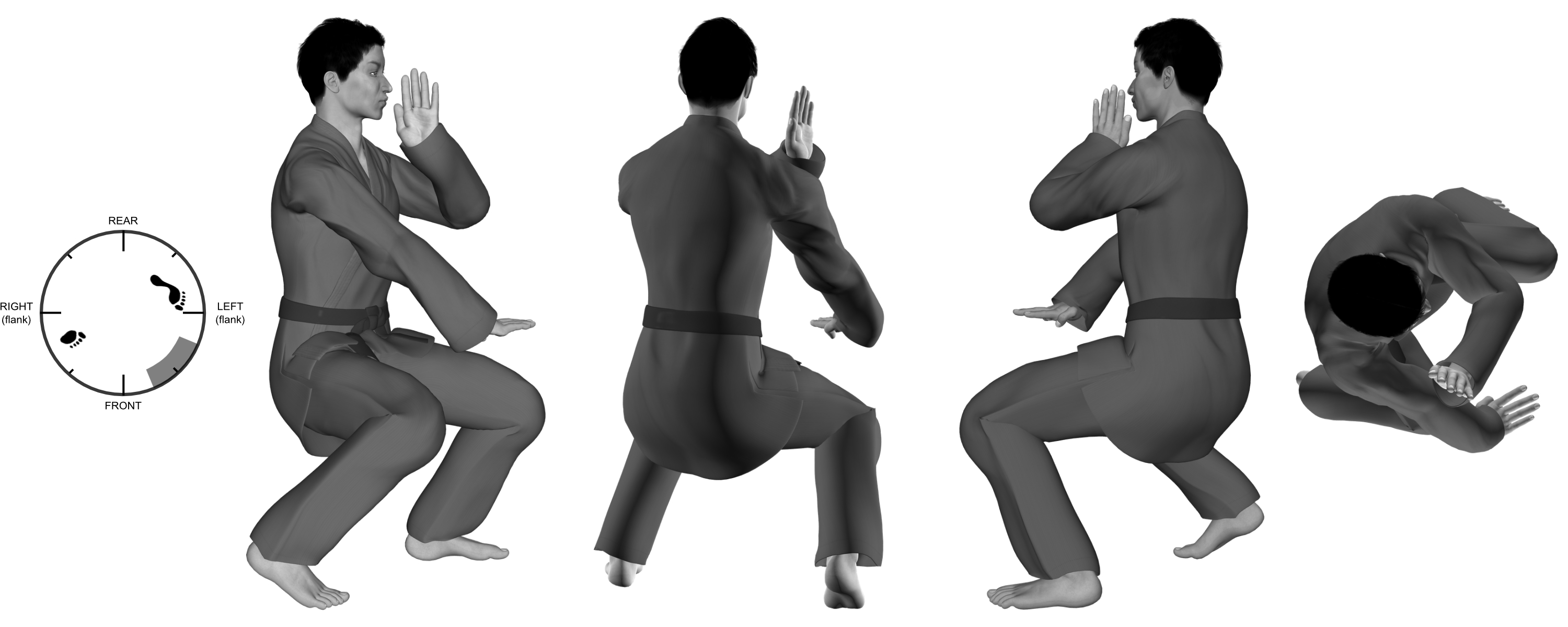 4) (right) hand-sword from (left) wide kneel