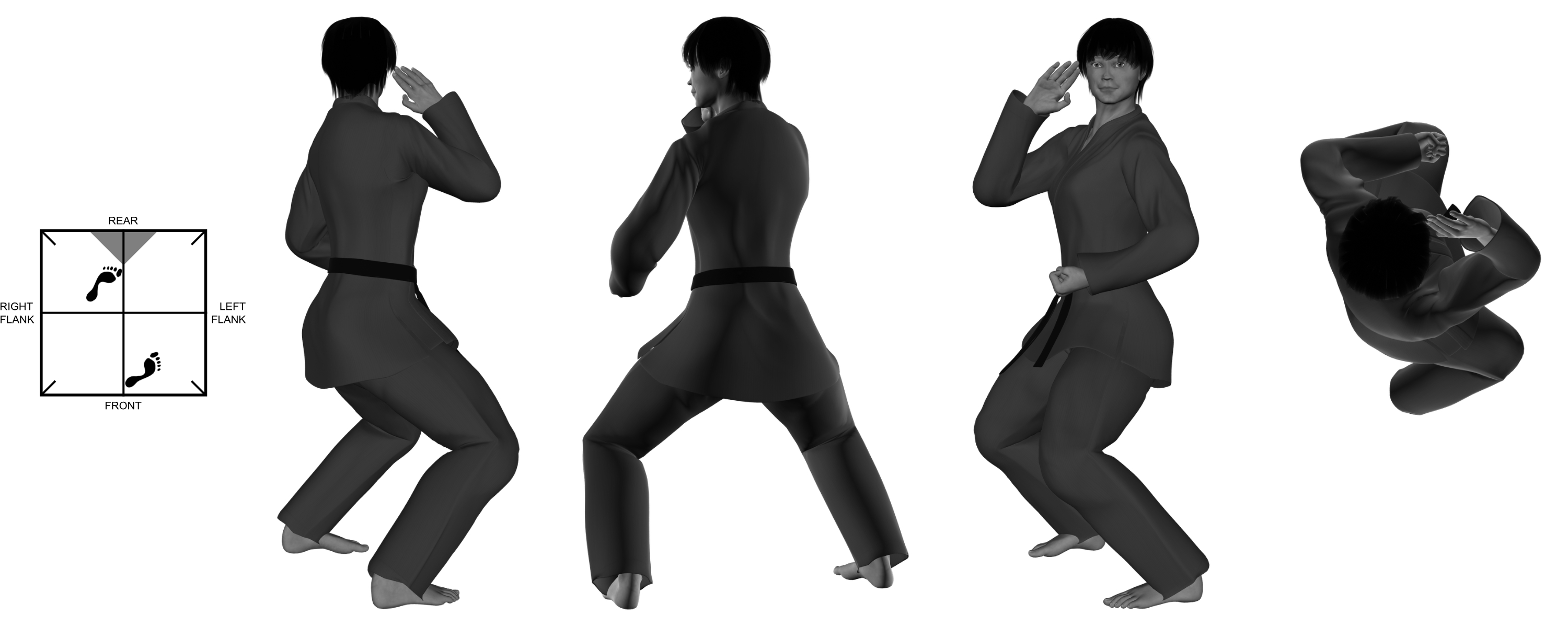 4) (left) downward back-knuckle from (left) neutral bow 4) (left) downward back-knuckle from (left) neutral bow