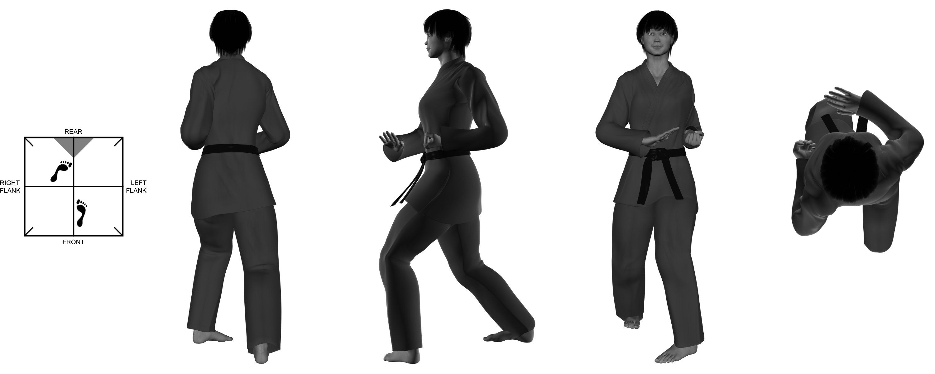 5) (right) downward heel-palm from (left) forward bow 5) (right) downward heel-palm from (left) forward bow