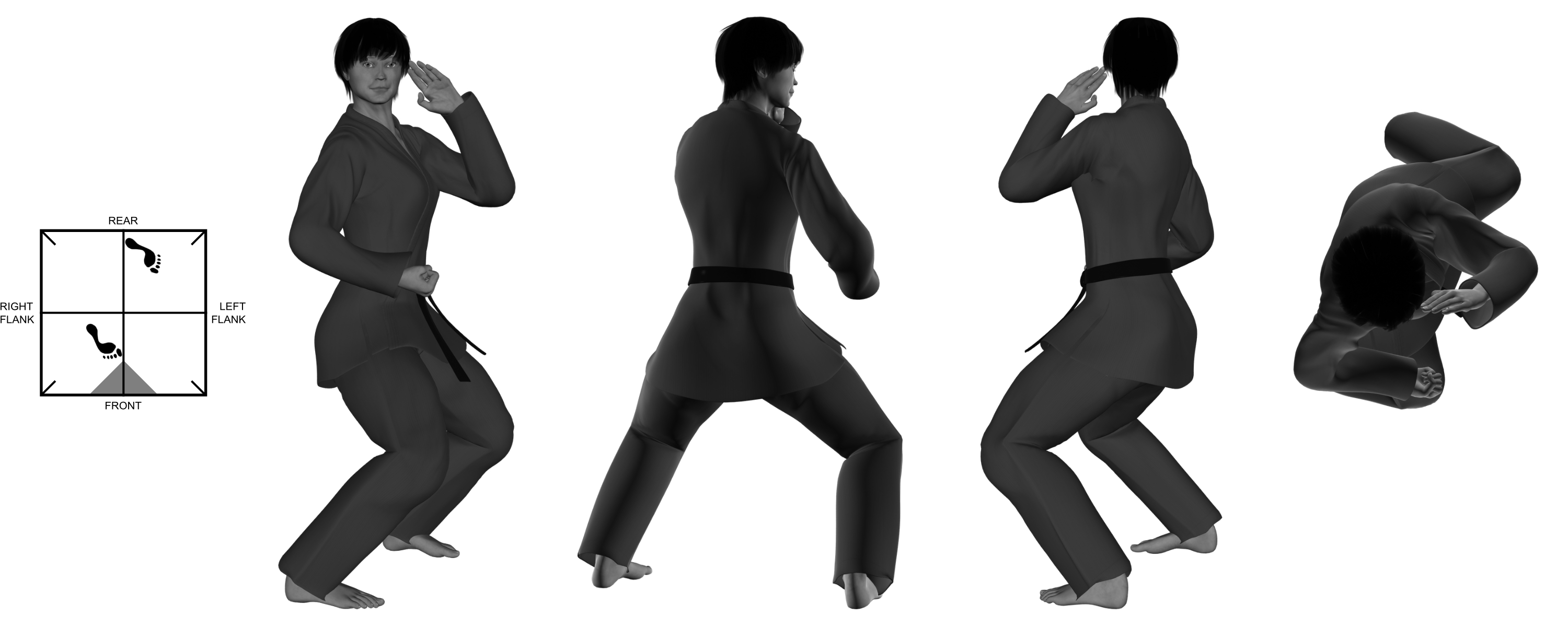 4) (right) downward back-knuckle from (right) neutral bow 4) (right) downward back-knuckle from (right) neutral bow