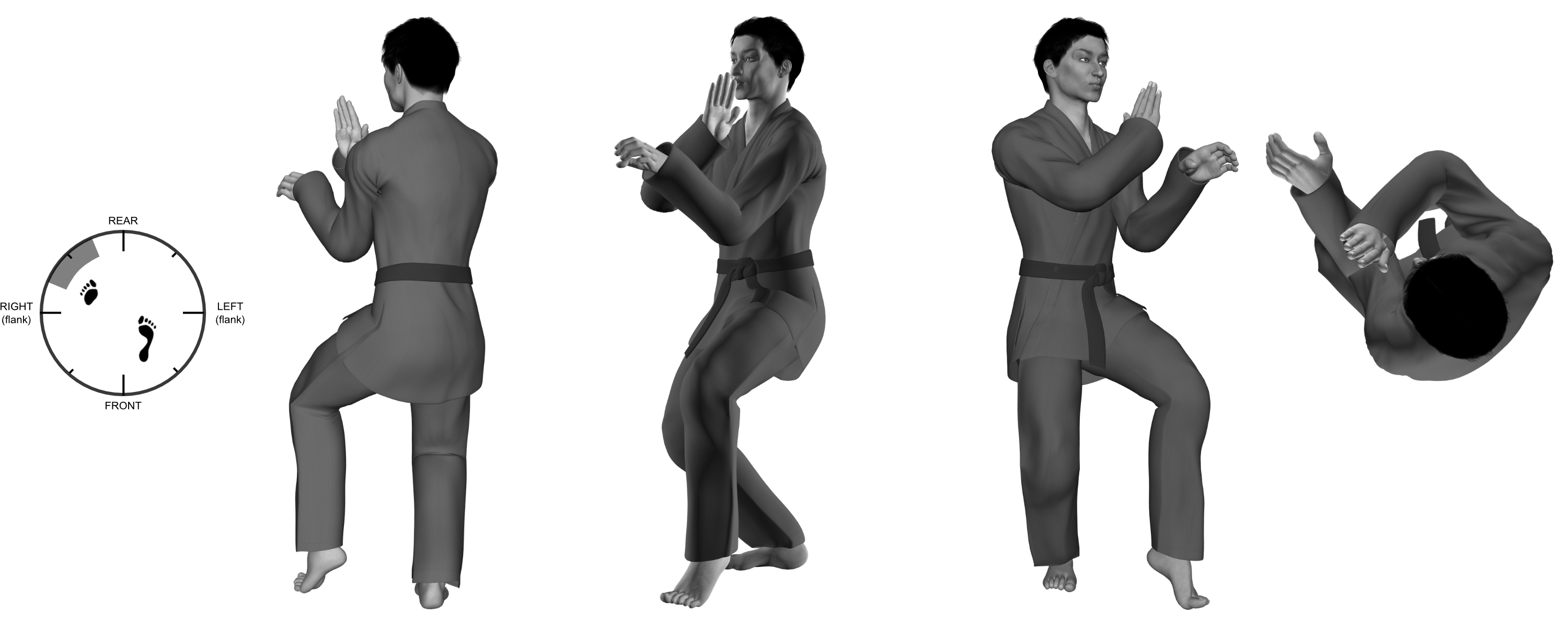 1c) (left) outward and downward diagonal block from (left) 45 degree cat