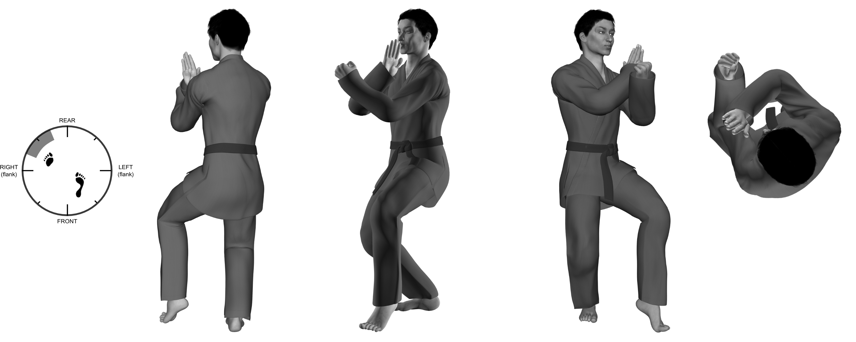 1b) (left) inward and downward diagonal block from (right) 45 degree cat