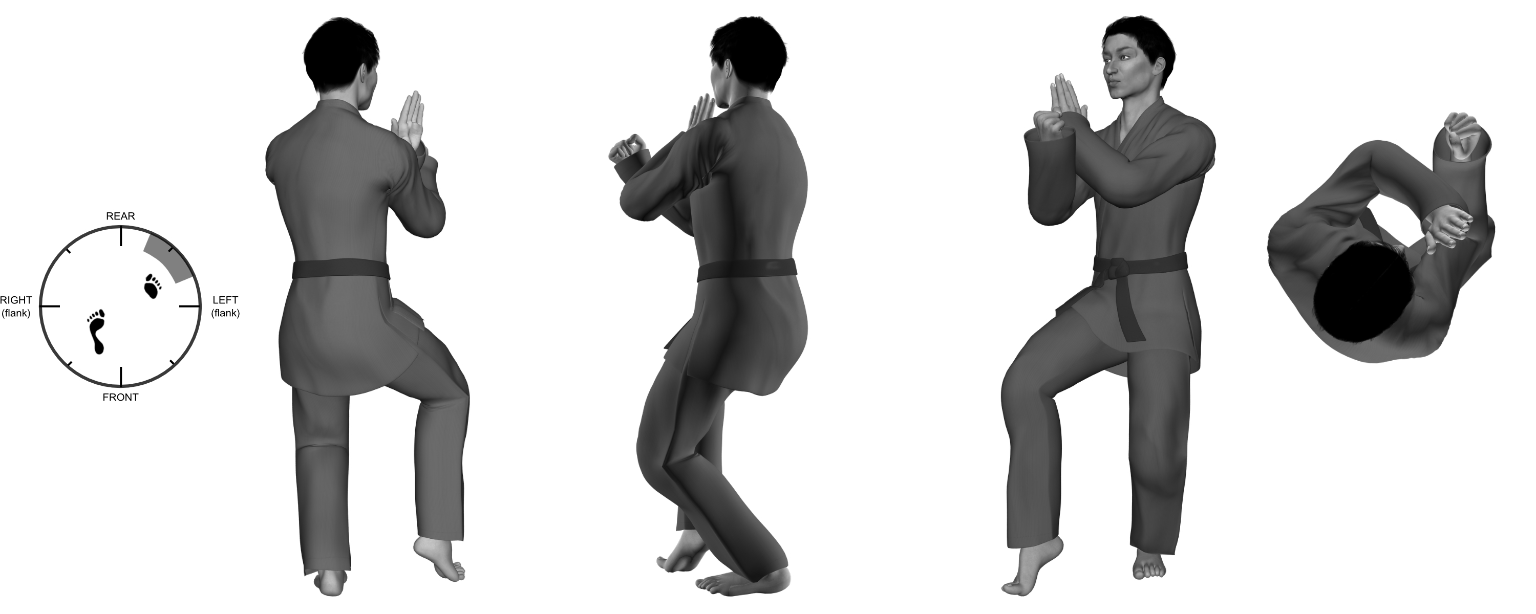 1b) (right) inward and downward diagonal block from (right) 45 degree cat