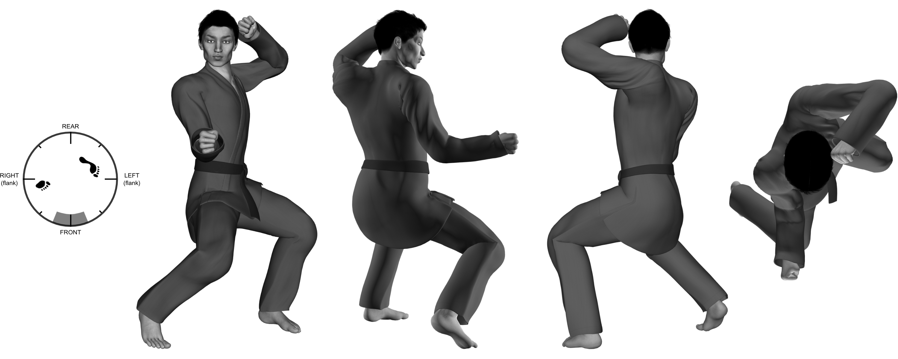 2) (right) hammer-fist from (right) wide kneel 2) (right) hammer-fist from (right) wide kneel