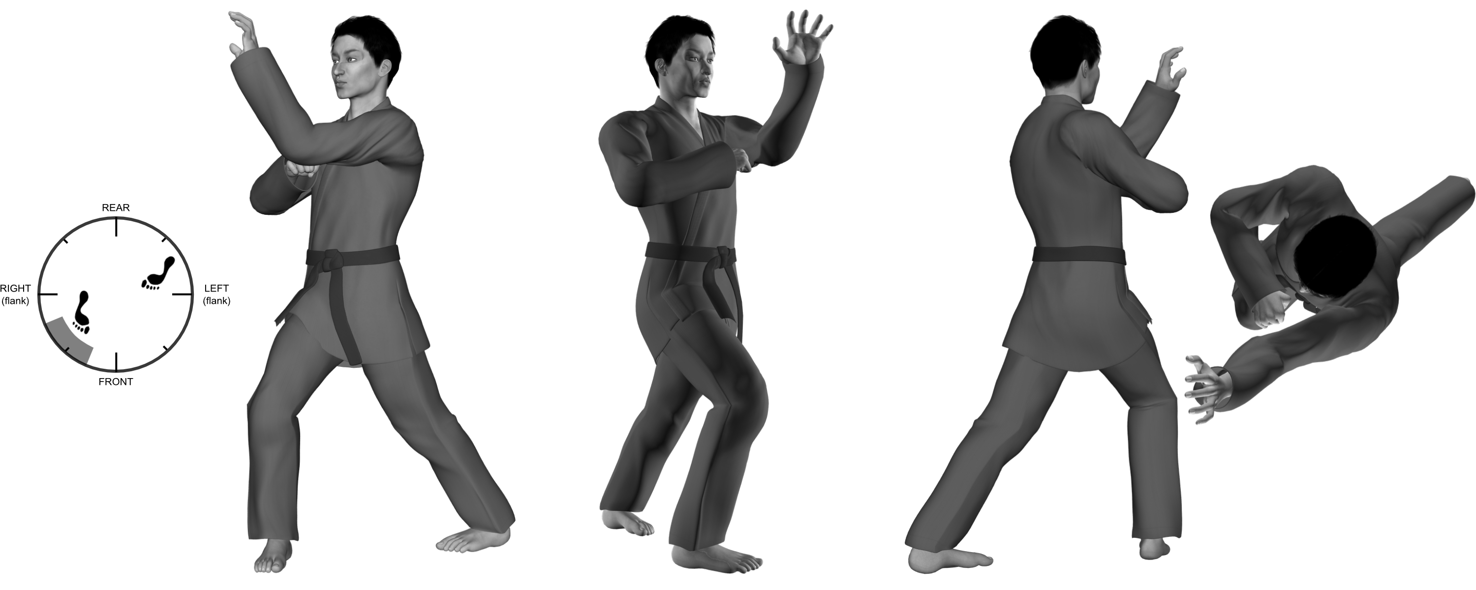 2a) (left) overhead heel-palm (claw) (with shift to forward bow) 2a) (left) overhead heel-palm (claw) (with shift to forward bow)